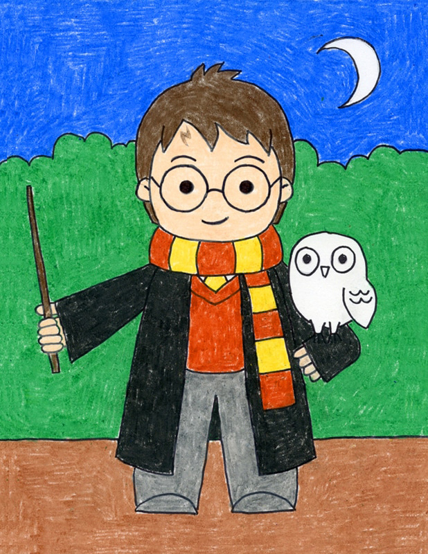 Easy how to draw harry potter tutorial and harry coloring page