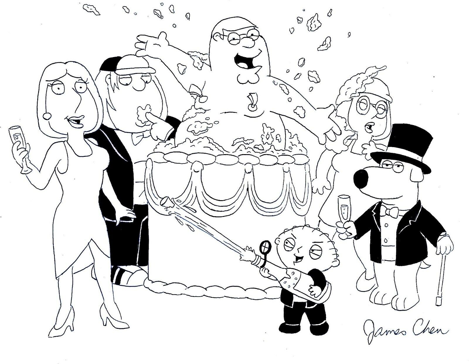 Meg griffin lois griffin family guy original mic art black ink sketch