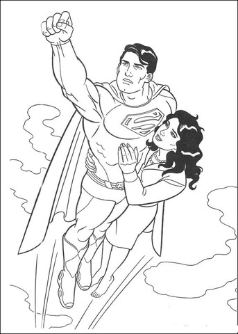 Superman is flying with lois lane coloring page free printable coloring pages