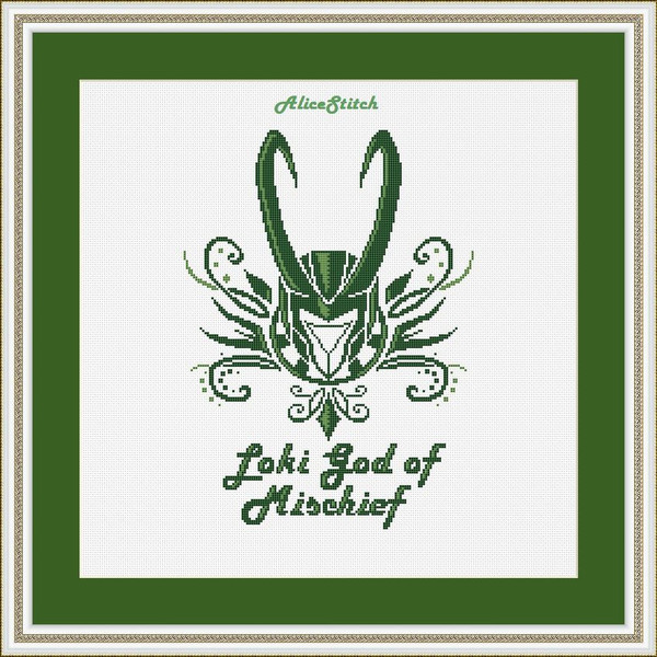 Cross stitch pattern loki god mischief silhouette superhero