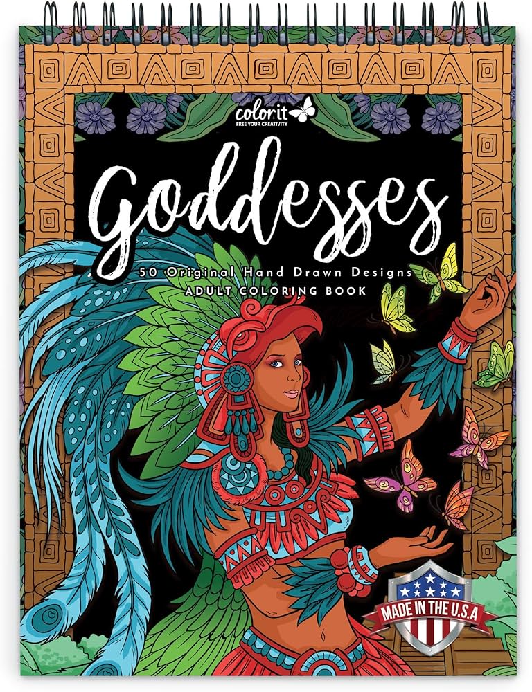 Colorit goddesses adult coloring book spiral bound usa printed lay flat hardback covers thick smooth paper single