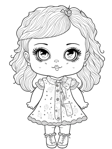 Premium ai image cute baby doll coloring page for kids