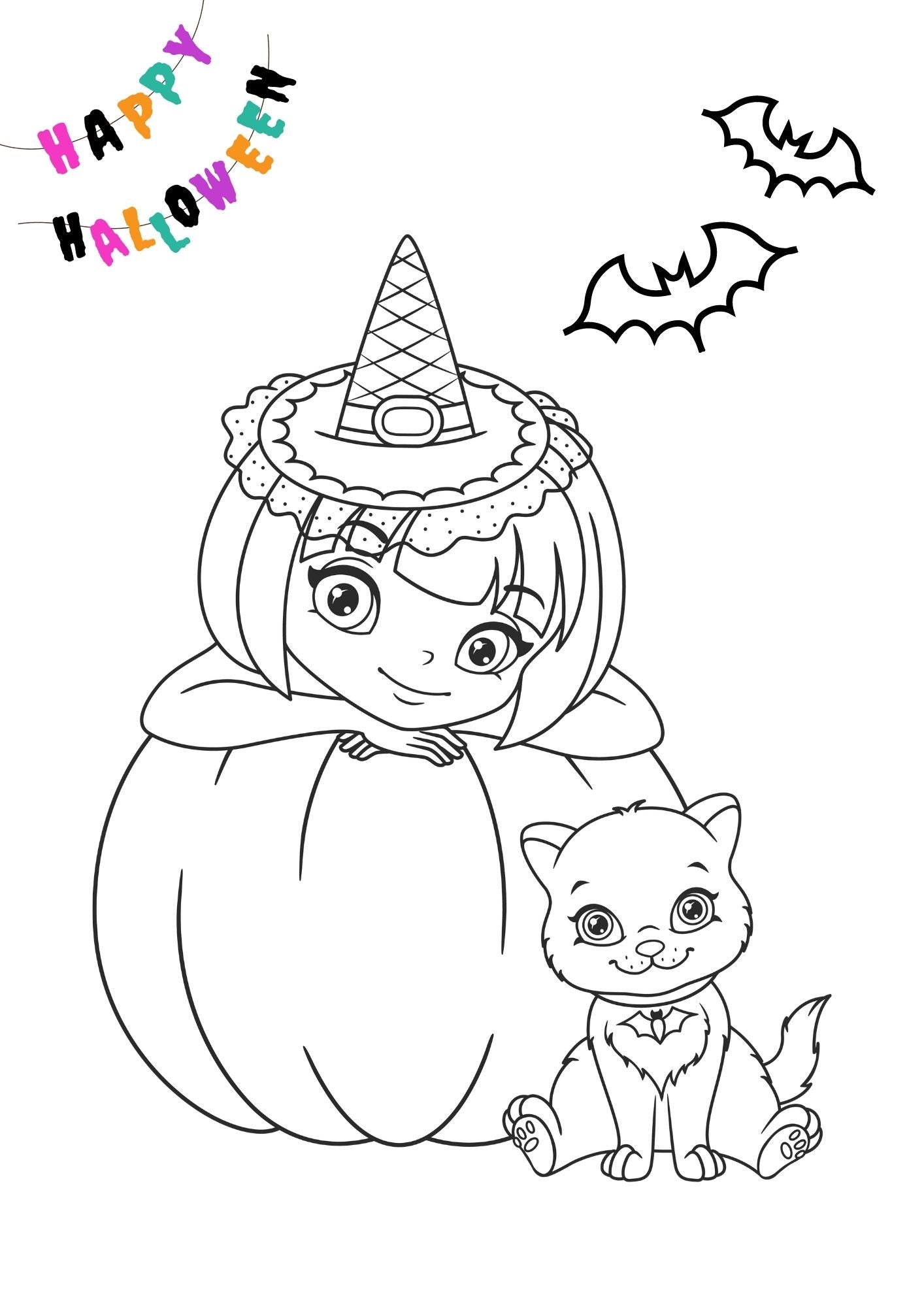 Halloween coloring pages cute halloween activity non scary halloween coloring printable coloring book for kids halloween party activity