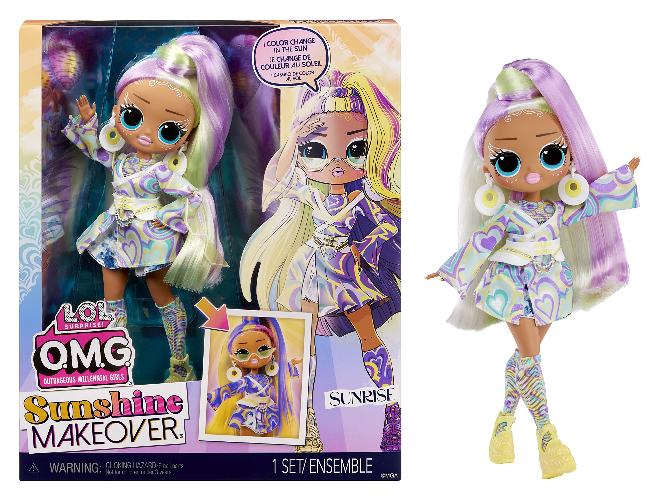 Lol surprise lol surprise omg sunshine color change sunrise fashion doll with color changing hair and fashions and multiple surprises â great gift for kids ages toys games