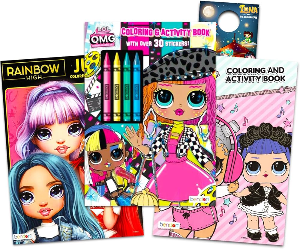 Lol omg and rainbow high coloring book set