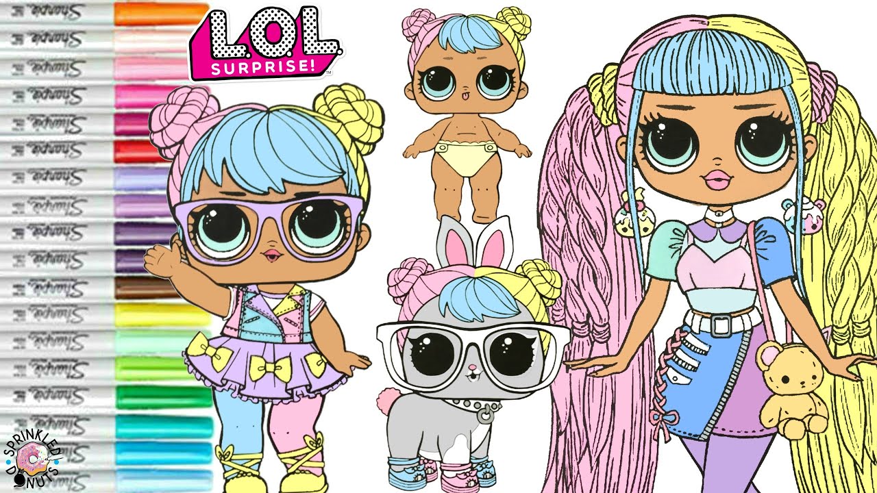 Lol surprise dolls coloring book page lol og candylicious bon bon lil bon bon and hop hop