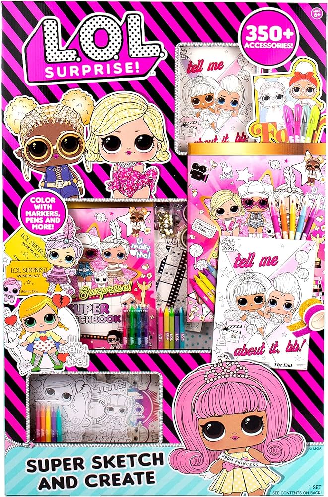 Horizon group usa lol surprise double feature super sketch create piece art activity set includes coloring pages crayons gel pens markers toys games