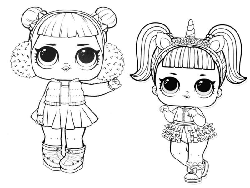 Coloring page lol surprise doll lol surprise doll snow angel and lol surprise doll unicorn