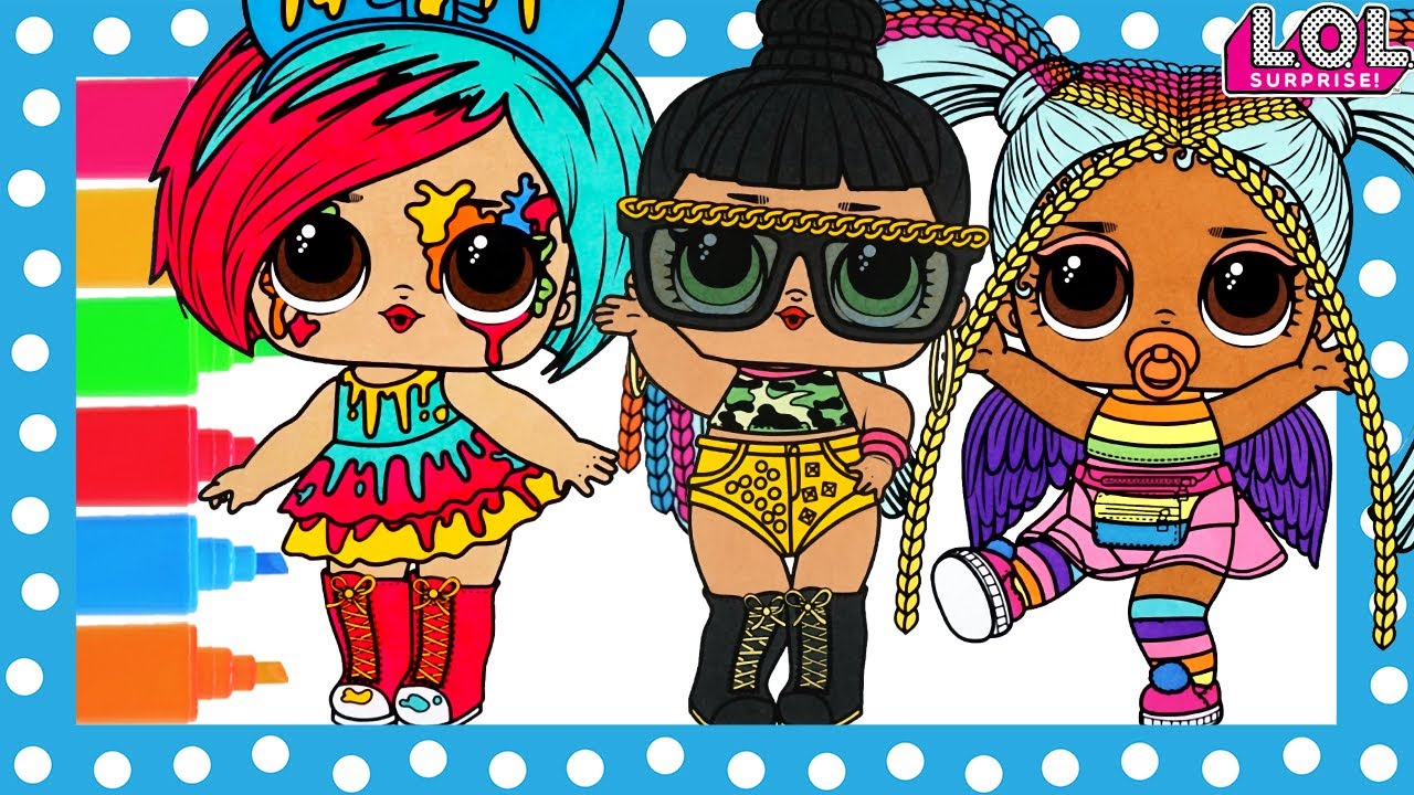 Lol surprise dolls coloring book page splatters honey bun rainbow raver lol happily snowball