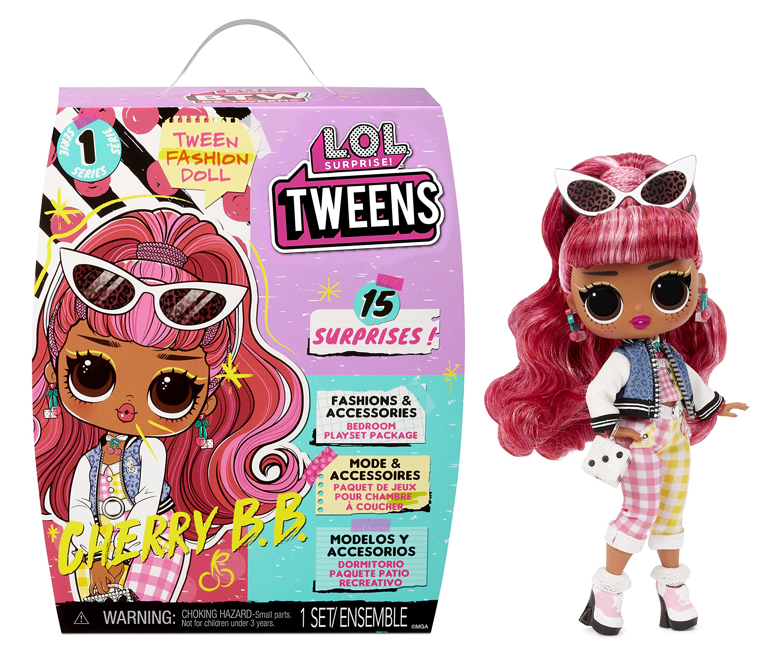 Lol surprise tweens cherry bb fashion doll with surprises pink hair including stylish outfit and accessories with reusable bedroom playset