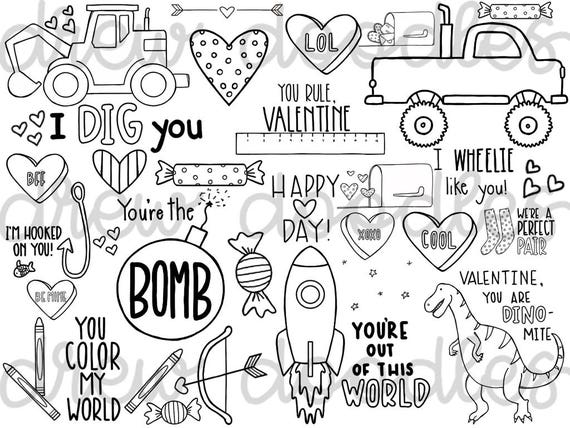 Valentines sayings coloring page pdf girl and boy versions instant download