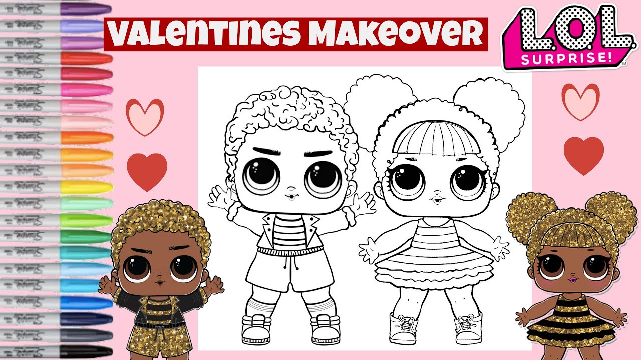 Lol surprise coloring book page valentines day makeover king bee and queen bee
