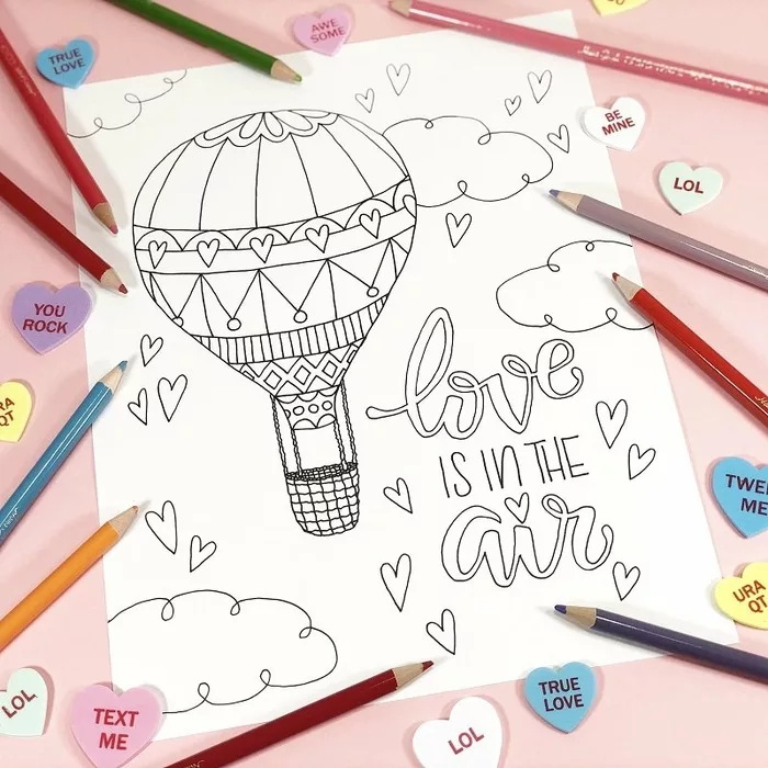 Love is in the air coloring page free valentine printable