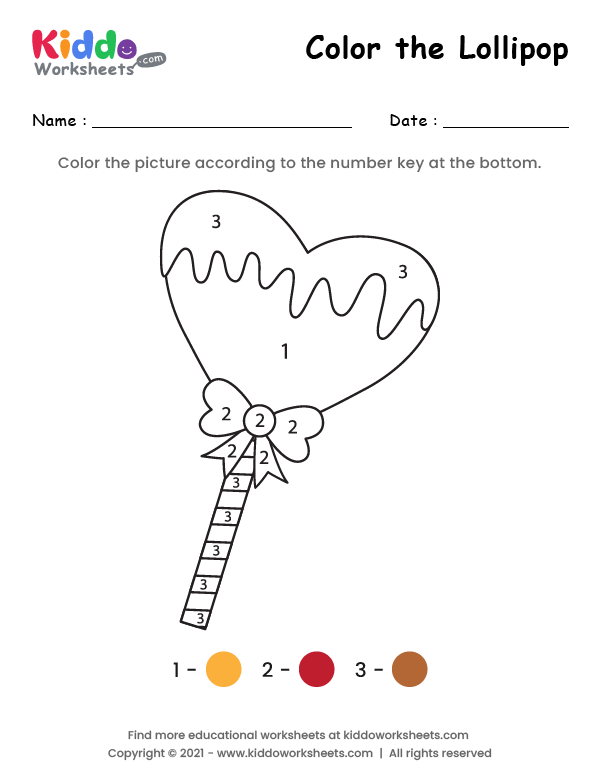 Free printable color the lollipop worksheet