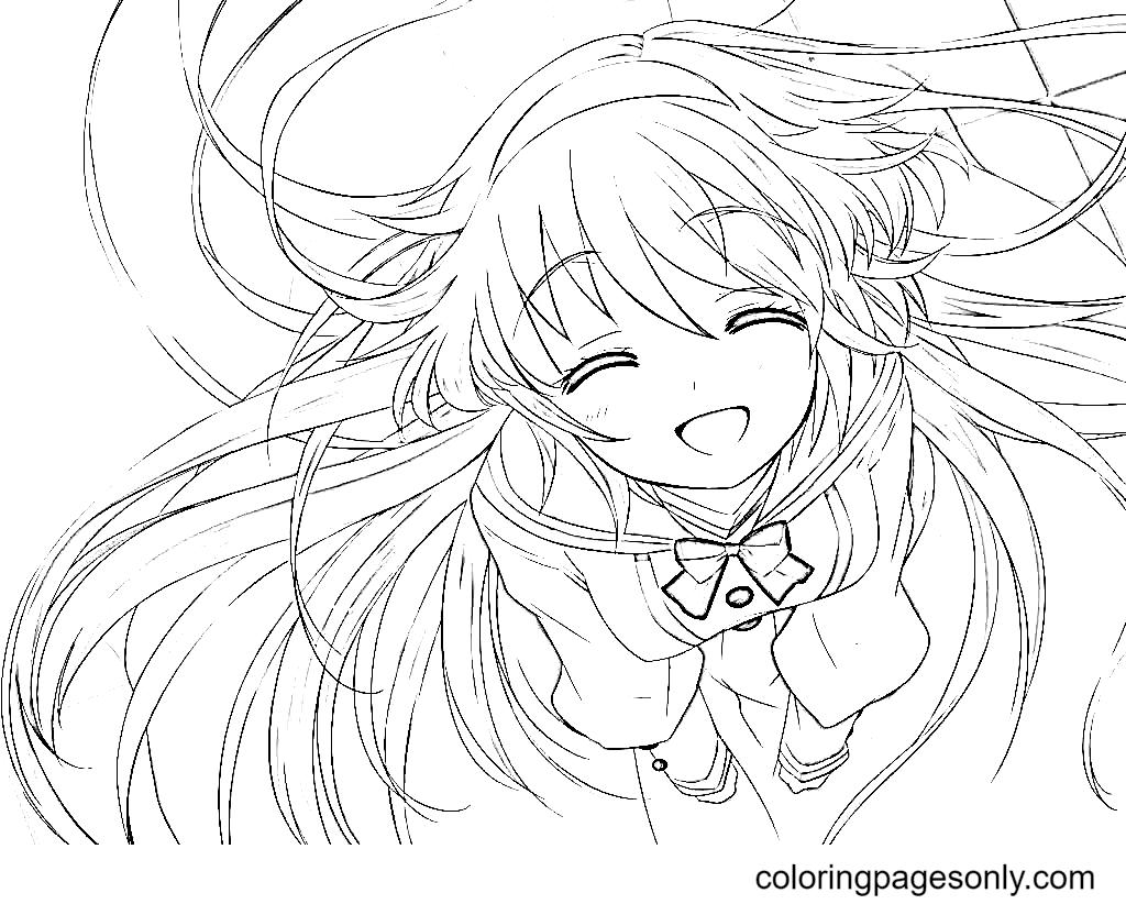 Long hair anime girl coloring pages printable for free download