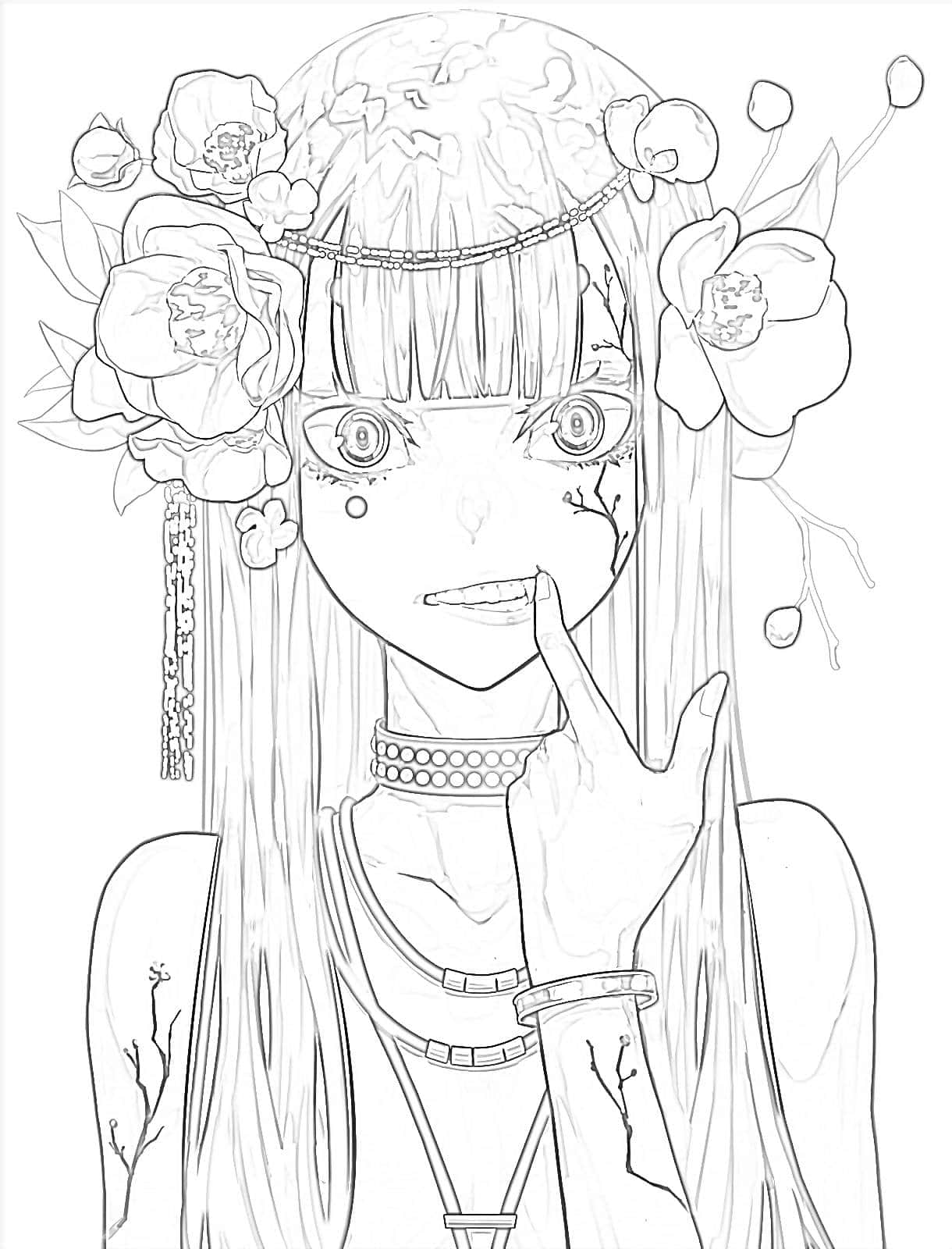 Download a girl with long hair and flowers on her head