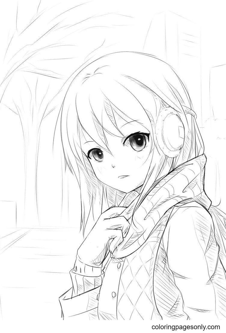 Long hair anime girl coloring pages printable for free download