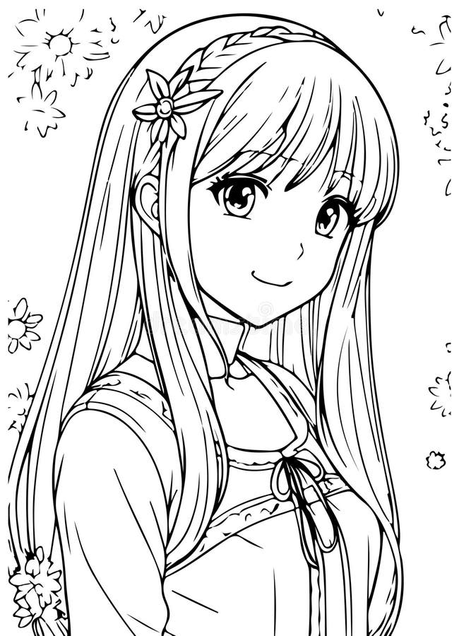 Anime girl smiling vector coloring for children stock vector
