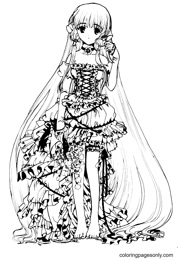Long hair anime girl coloring pages printable for free download