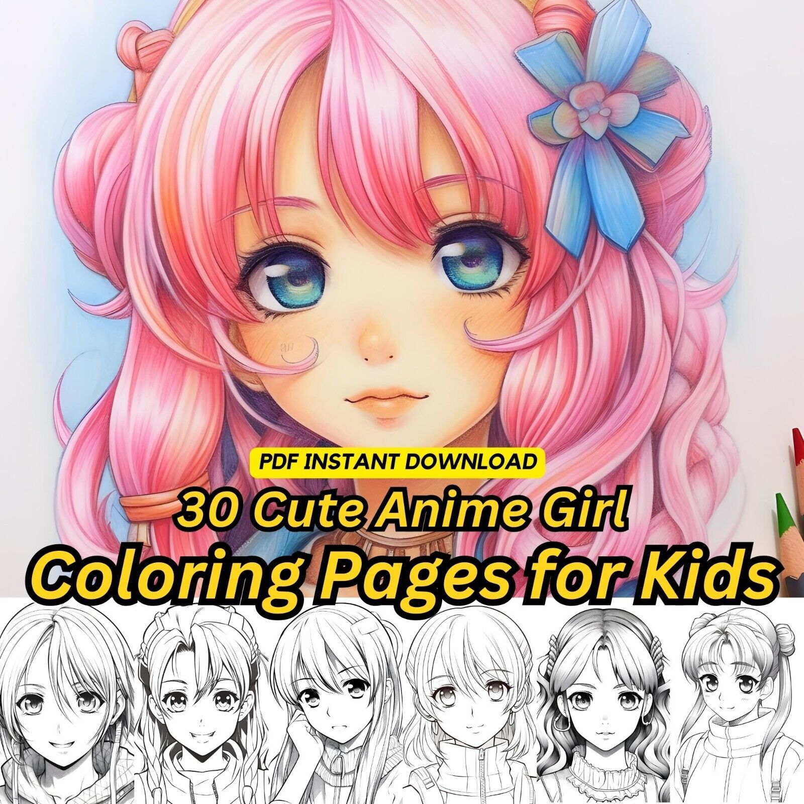 Anime girl kids coloring book pages coloring pages stress relief