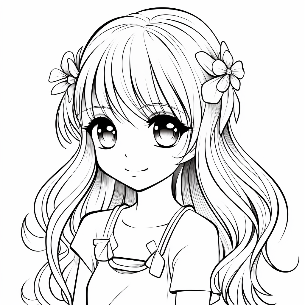 Long hair anime girl coloring pages