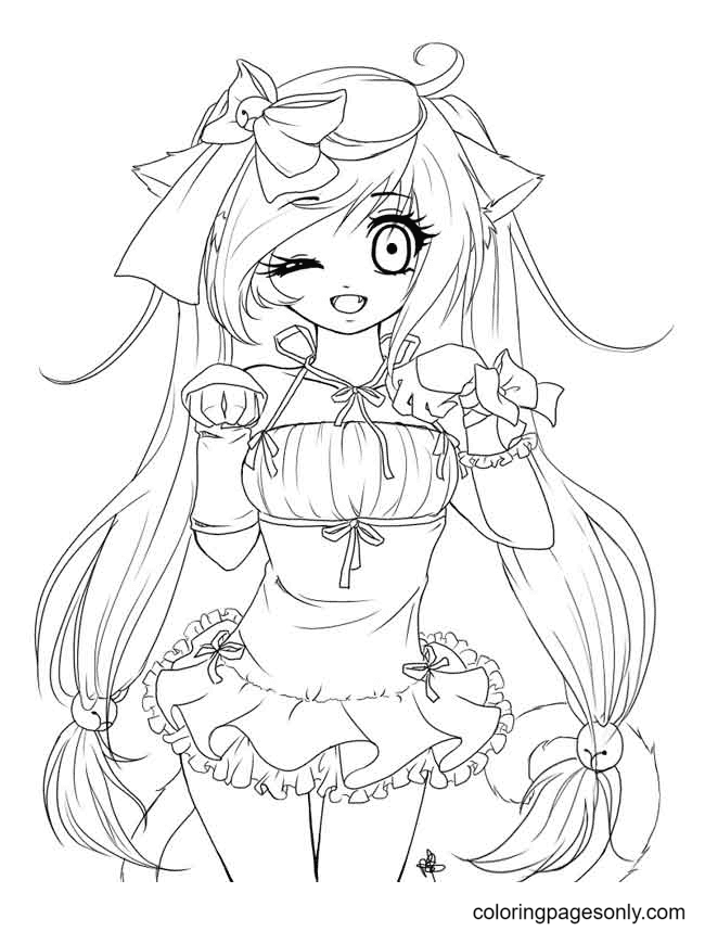 Long hair anime girl coloring pages printable for free download