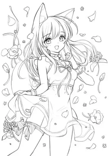 Free long hair anime girl coloring pages by japanese creators