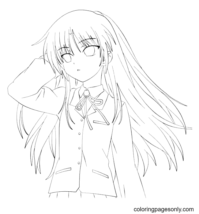Long hair anime girl coloring pages printable for free download