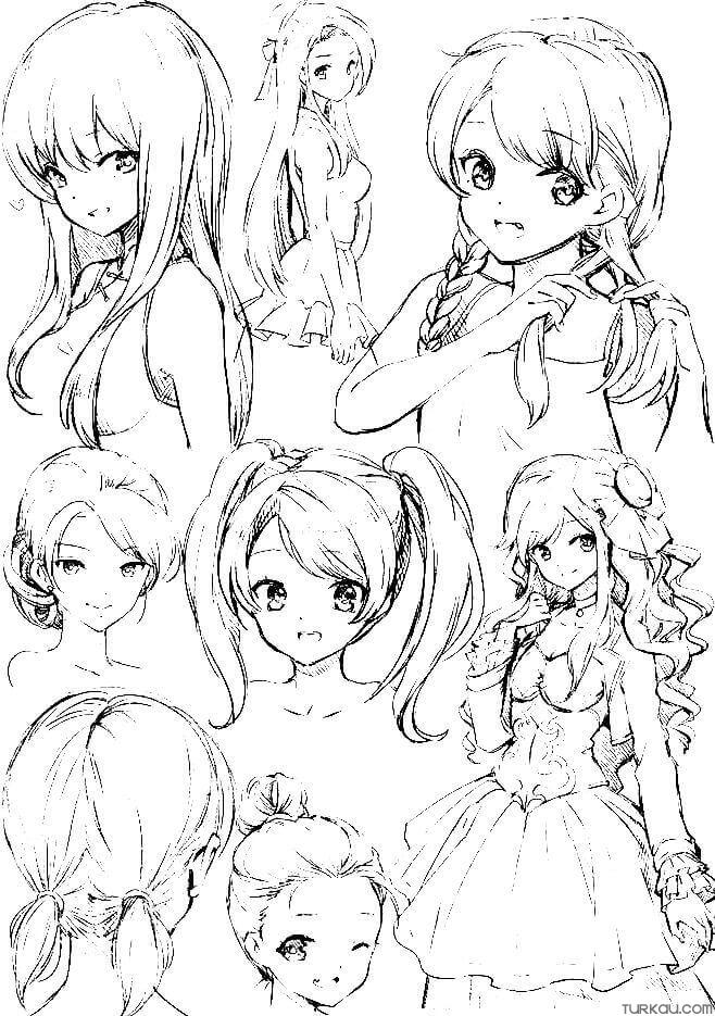 Long hair anime girl coloring page