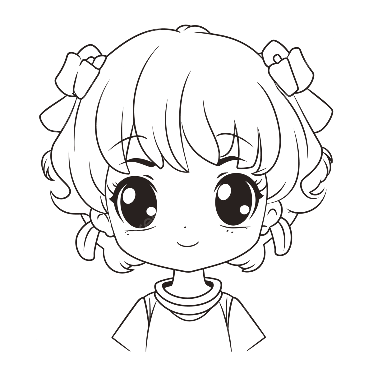 The anime girl coloring page with small hair and bow outline sketch drawing vector anime drawing wing drawing girl drawing png and vector with transparent background for free download