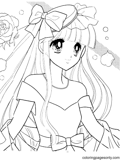 Long hair anime girl coloring pages printable for free download