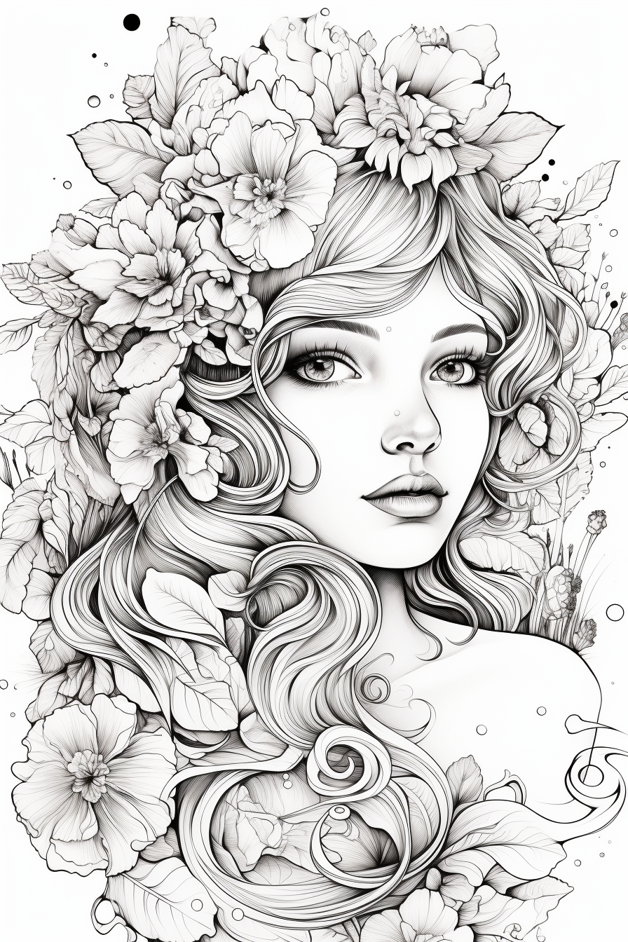A girl with flowers in her hair coloring page ðñðððððº