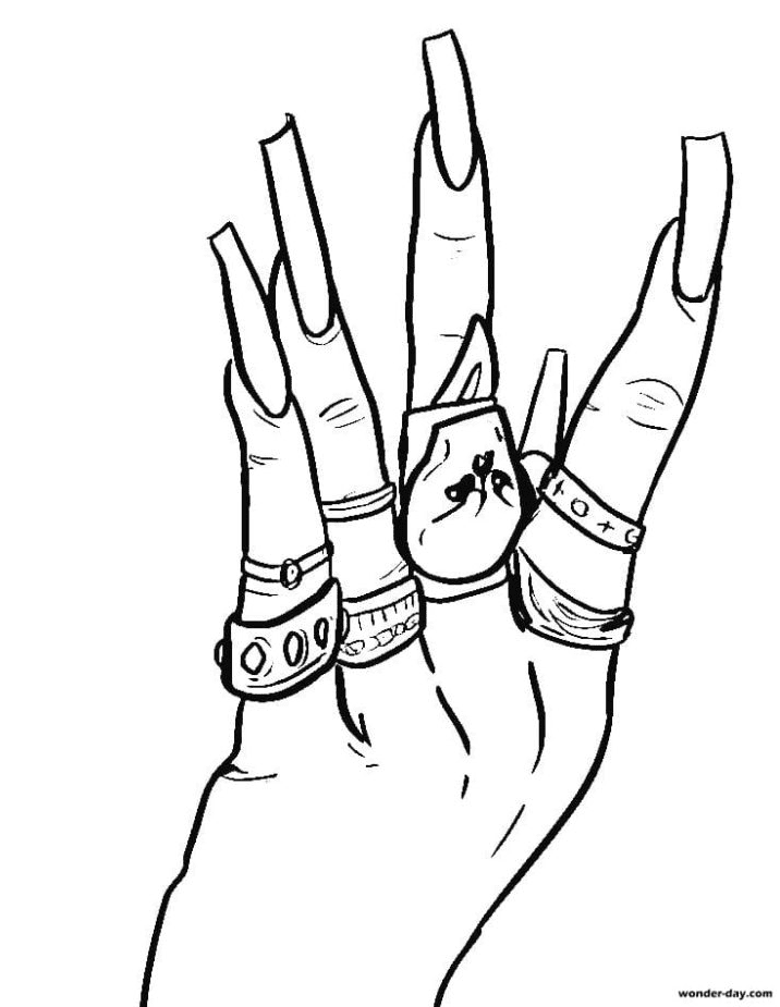 Billie eilish with new nails and rings coloring page