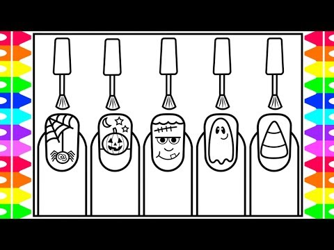 How to draw halloween nail art for kids ðð ððððhalloween nail art drawing and coloring pages