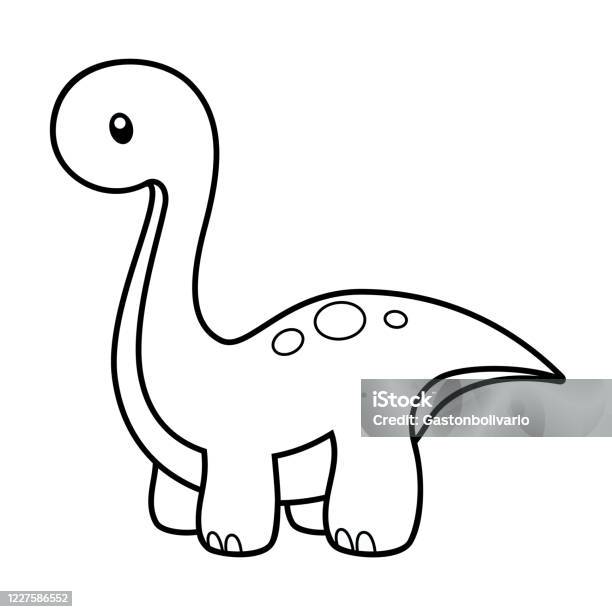Cute long neck dinosaur coloring page vector illustration on white stock illustration