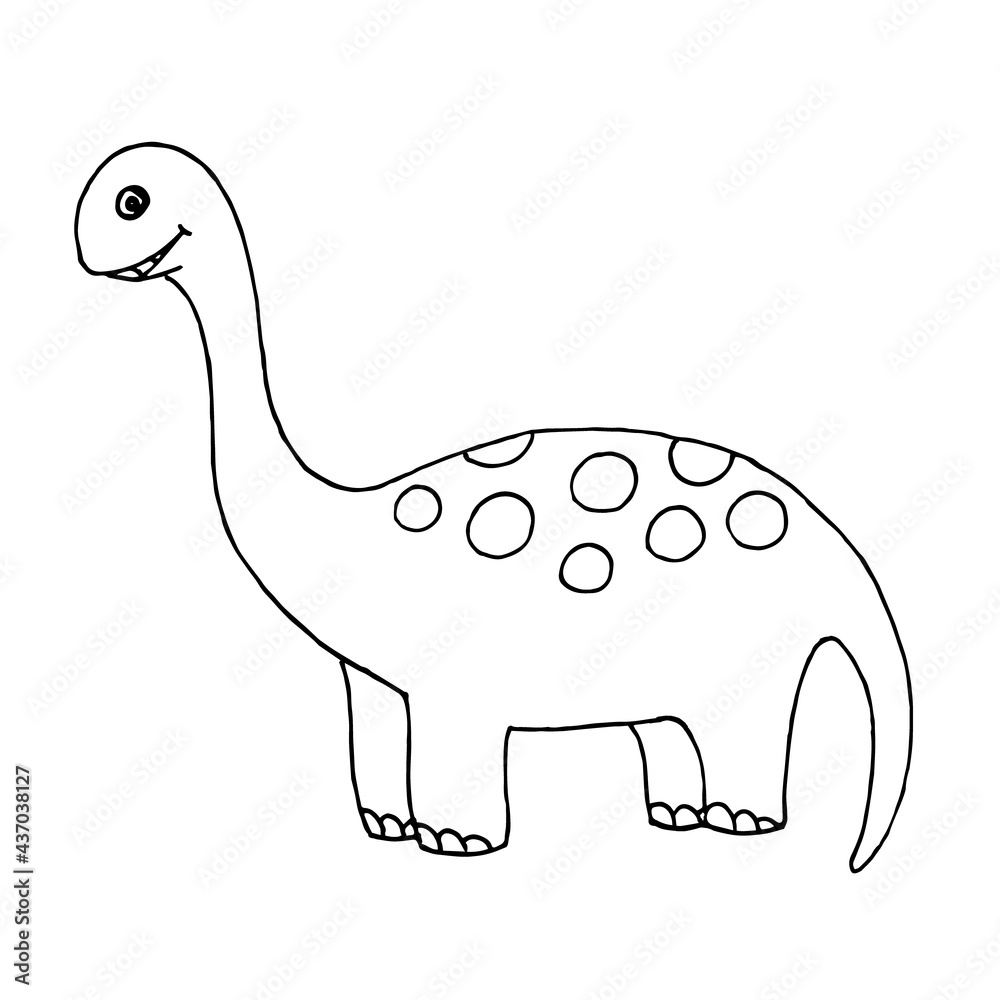 Doodle dinosaur with a long neck cartoon on a white backgroundvector dinosaur can be used in coloring pagespostcardschildrens illustrations textiles vector