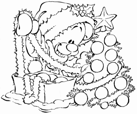 Pimboli and new year tree coloring page free printable coloring pages