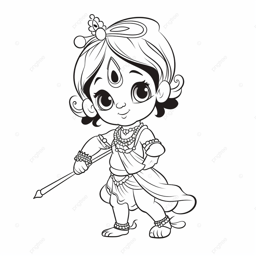 Coloring pages lord krishna on a white background with image of a little boy ring drawing color drawing basic simple cute cartoon krishna outline png transparent image and clipart for free download
