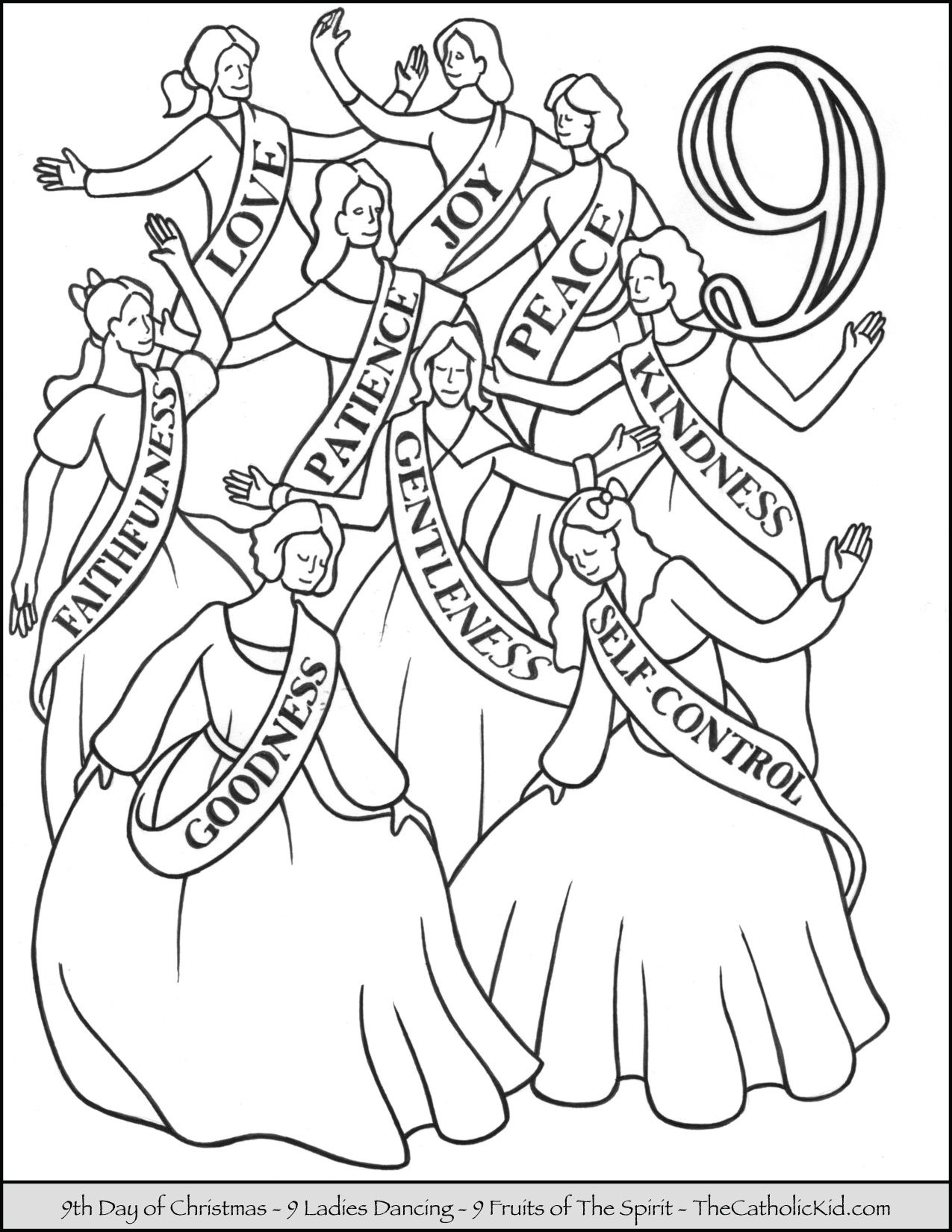 Ninth day of christmas ladies dancing coloring page christmas coloring pages christmas coloring books christmas colors