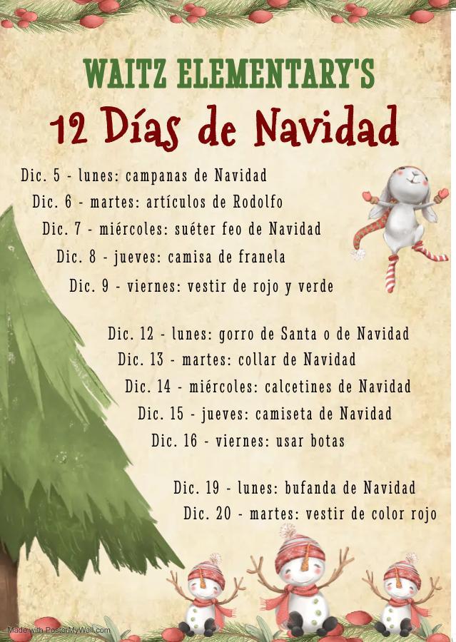 Days of christmas spirit days elementary