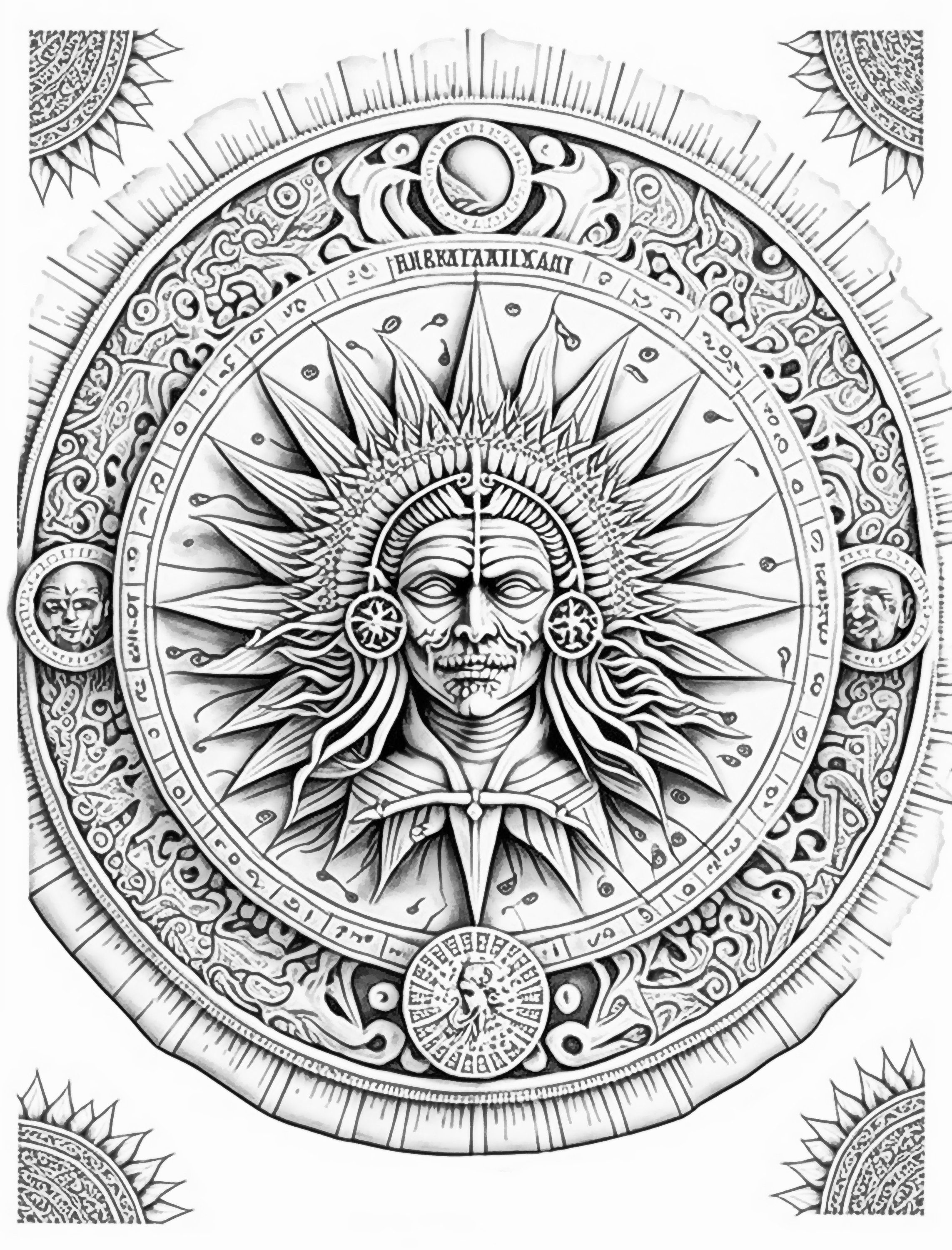 Aztec calendar coloring page adult coloring sheet of a stone aztec calendar chicano culture instant digital download
