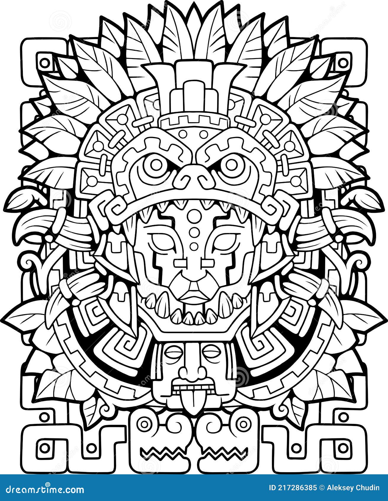 Aztec ethnic pattern coloring book outline illustration stock vector
