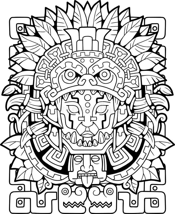 Aztec ethnic pattern coloring book outline illustration stock vector
