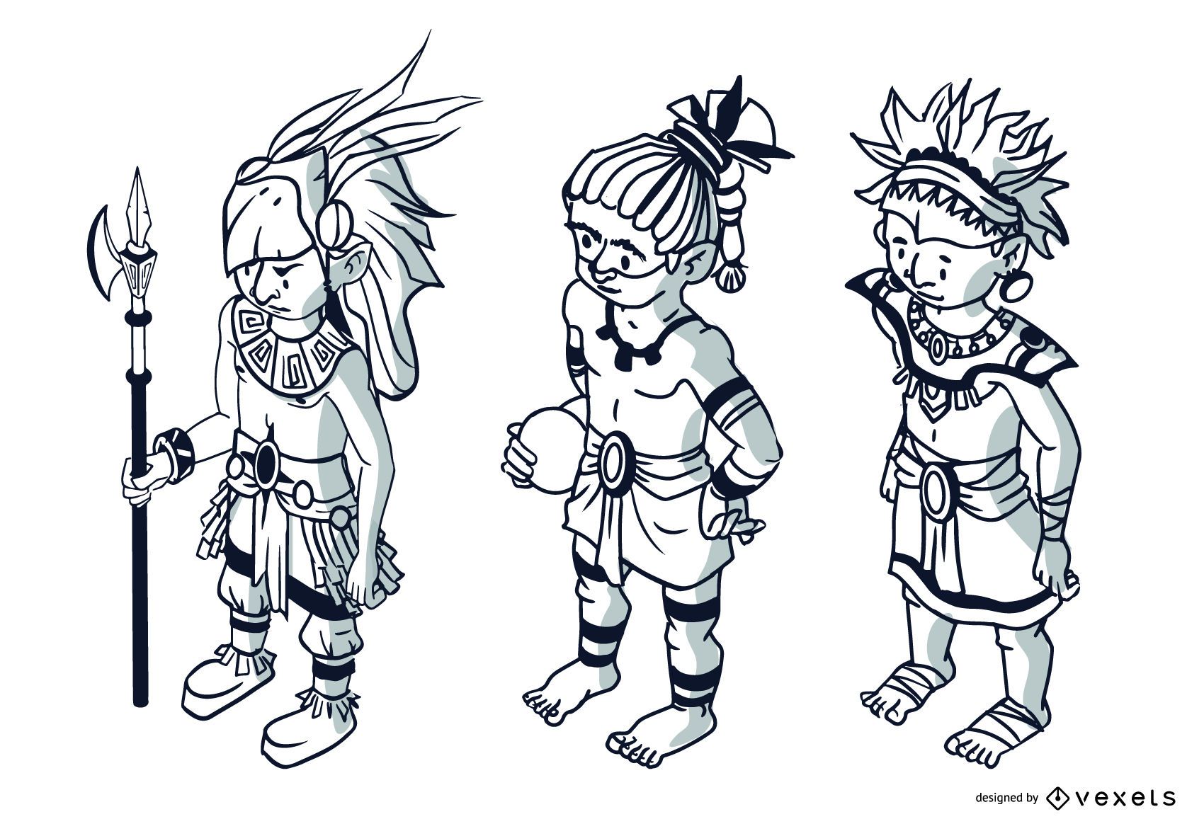 Aztec characters stroke set vector download
