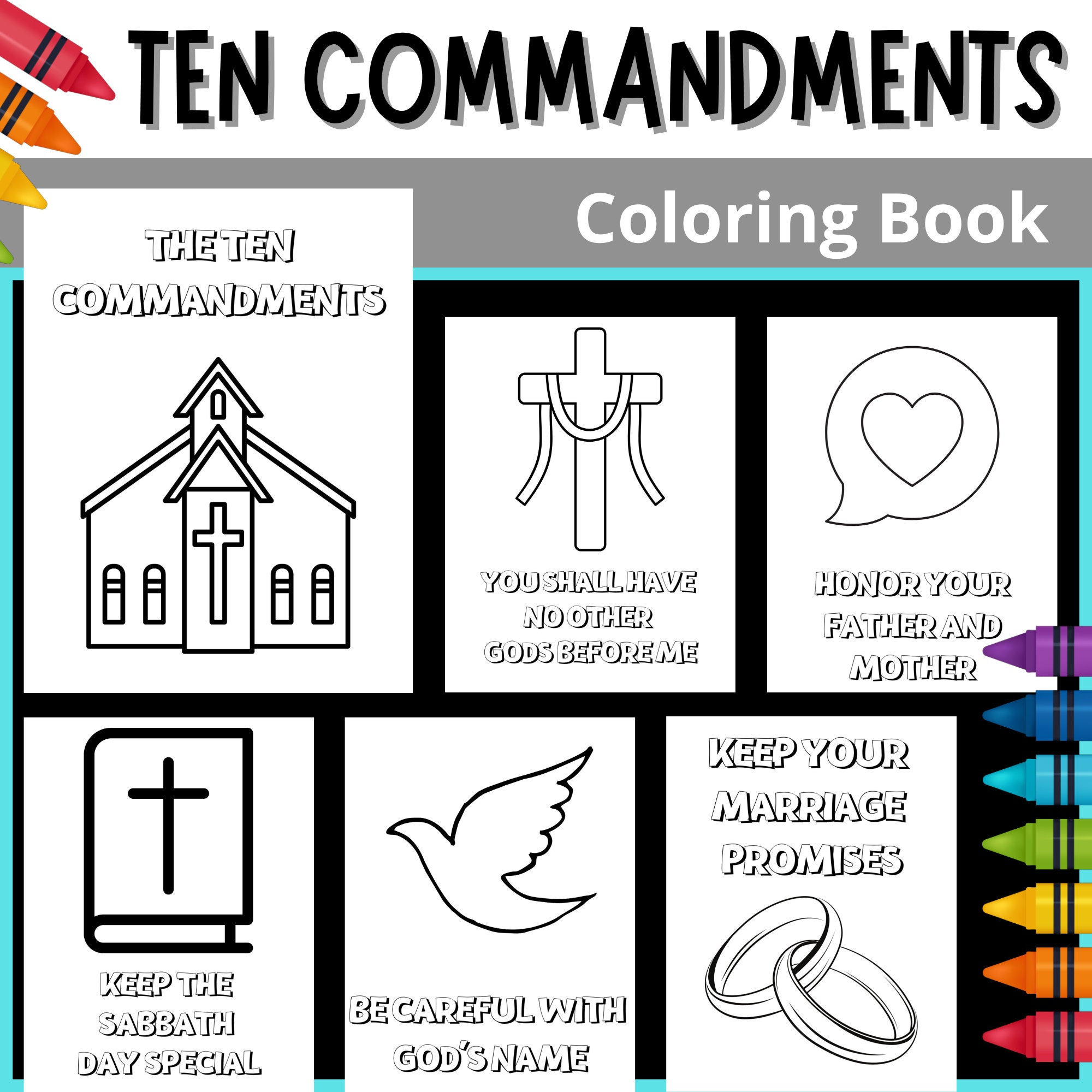 Libro para colorear de los diez mandamientos carteles imprimibles palabras e imãgenes para niãos escuela dominical catãlica los mandamientos