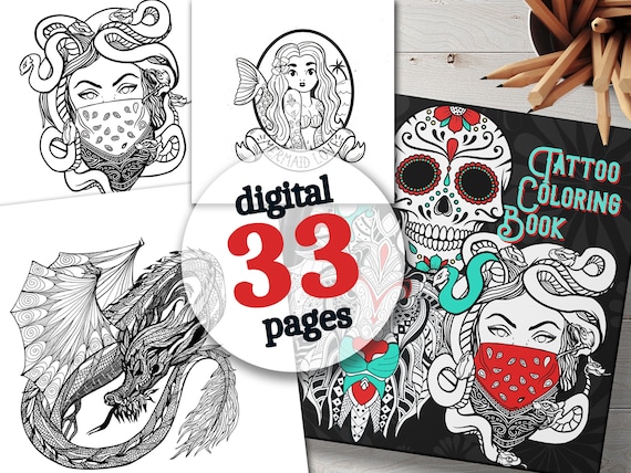 Libro para colorear de tatuajes imprimible mejores obras de
