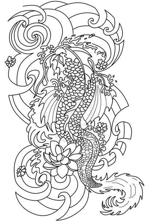 Dibujo para colorear relajante tatuajes japonãs