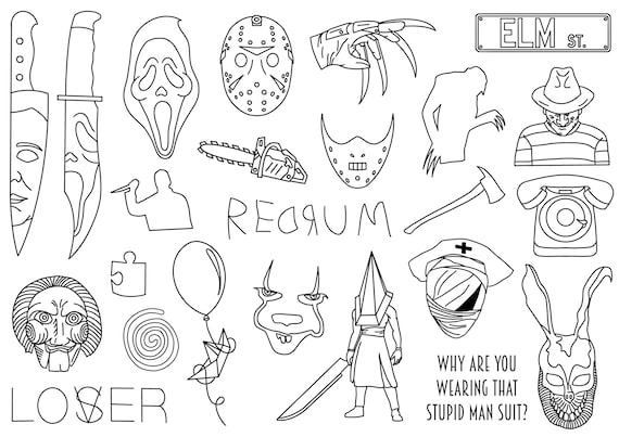 Plantillas diseãos de tatuajes de terror listos para usar fãciles de aplicar diseãos de tatuajes espeluznantes terrorãficos inspirados en halloween handpoke y stick poke
