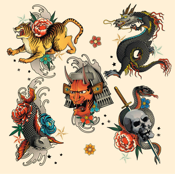Tatuajes de dragones ilustraciones de stock grãficos vectoriales libres de derechos y clip art