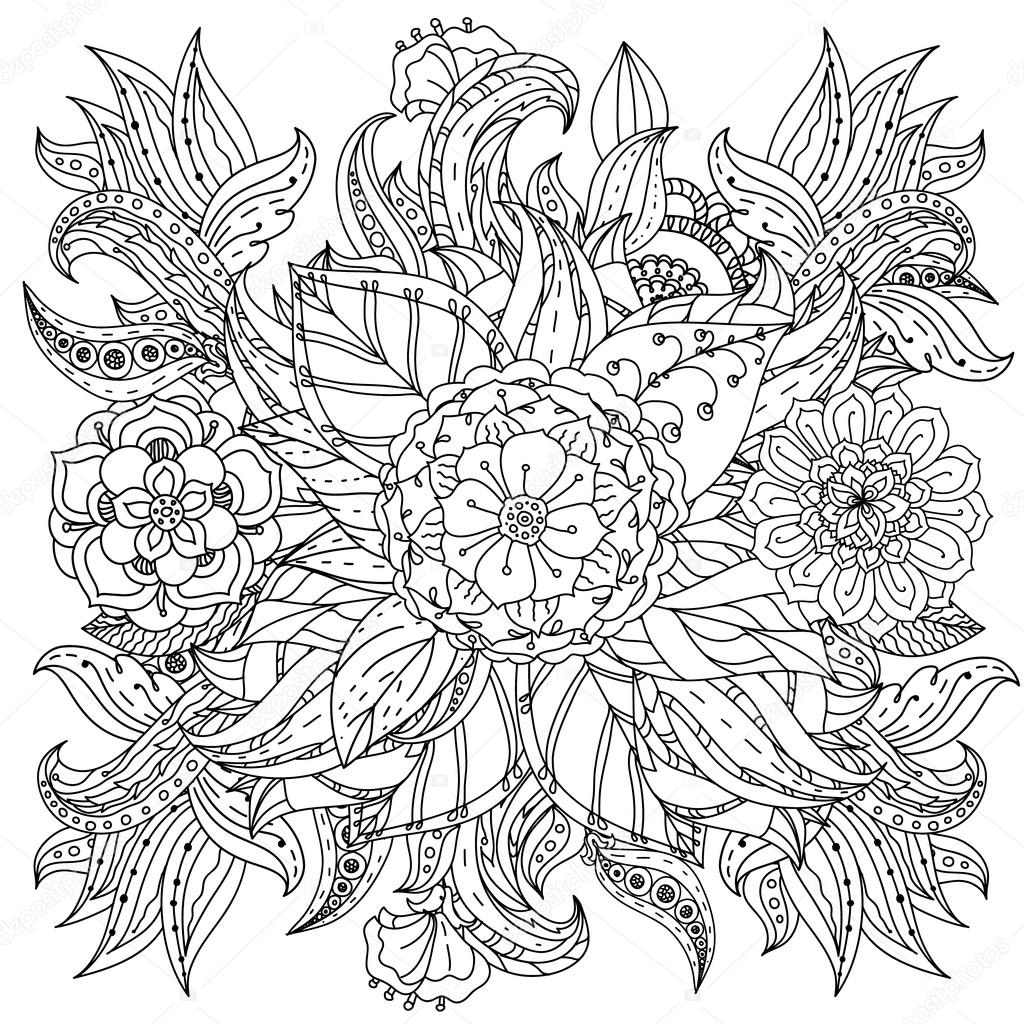 Elemento zentangle dibujo a mano blanco y negro mandala de flores vector de stock por mashabr